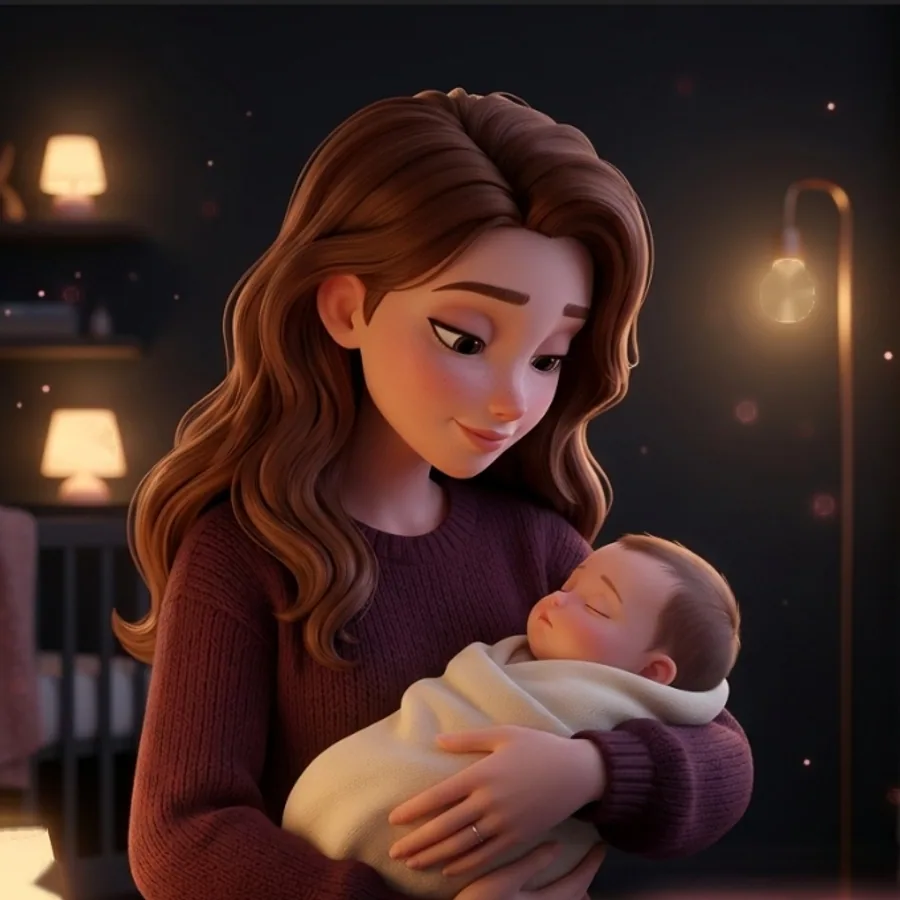 A mother holding her sleeping baby