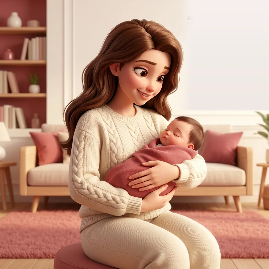 A mother holding her sleeping baby